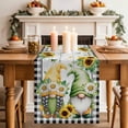 thumbnail image 2 of Table Runner 72 Inches Long for Kitchen Dining, Sunflower Gnomes Dresser Scarf Farmhouse, Dining Table Decorations for Wedding/Parties, Spring Farmhouse Daisy Leaf Wooden Grain 16 x 72 In, 2 of 8