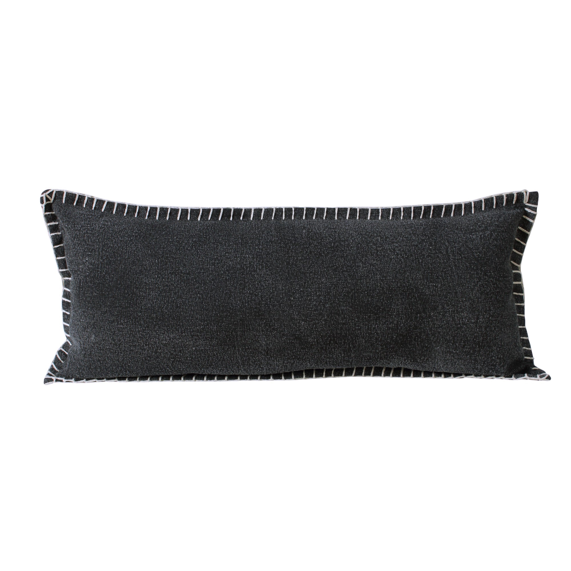 Laddha Home Designs Handwoven Solid Flanged Border Cotton Throw Pillow Cover - 36" - Black