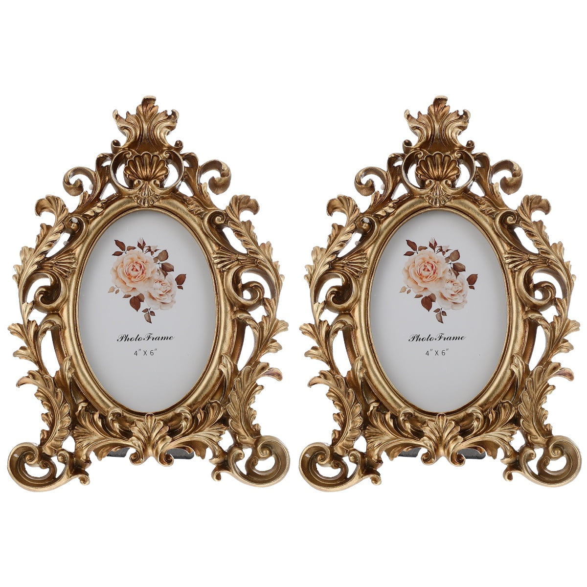 NUOLUX Picture Frame Oval 4X6 Photo Vintage 4X6 European Style Frame Desktop Frames Gold Table