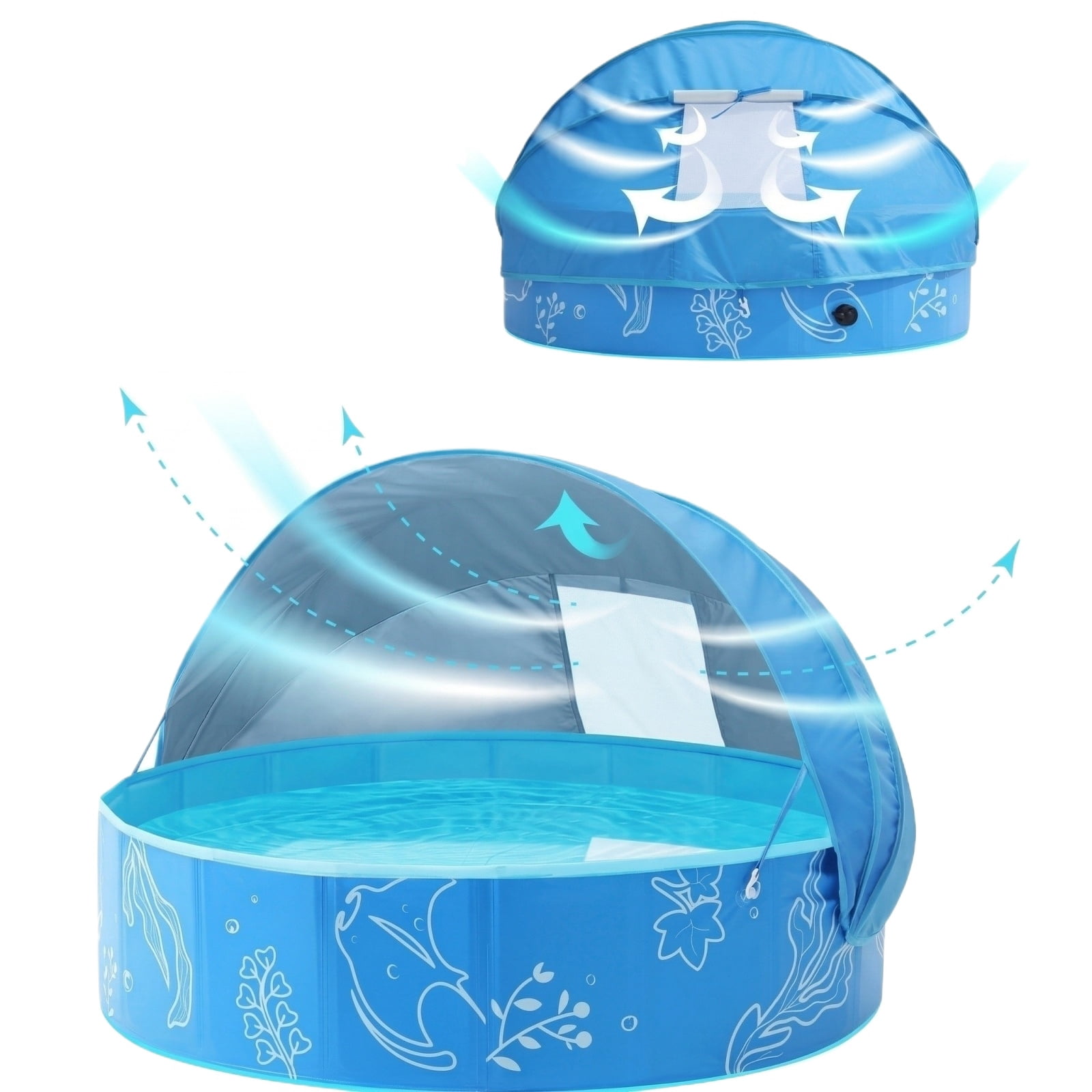 Foldable Kiddie Pool with Canopy,kids pool,Kids Family - Summer Water Play Pool with Shade - Portable for Outdoor Backyard Beach (Green)