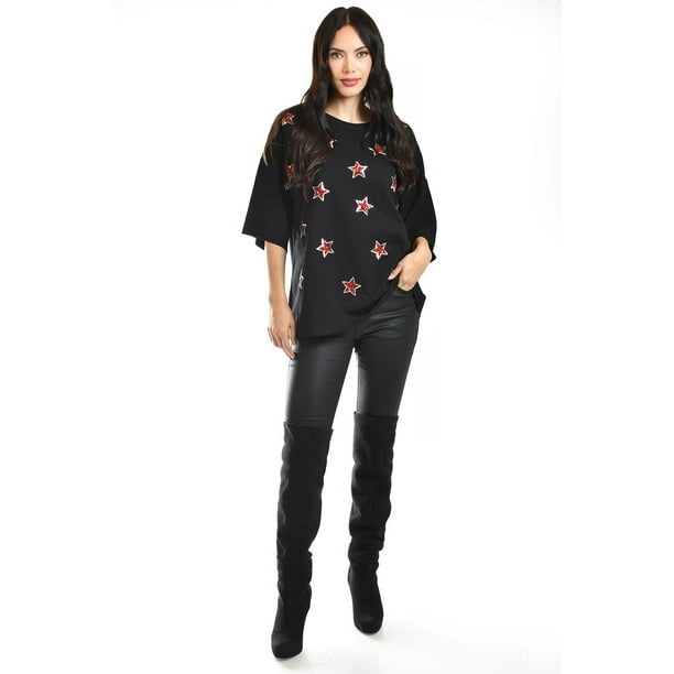 Blusa con estrellas de lentejuela Roman Fashion /Juvenil, 34686 (Negro) negro G