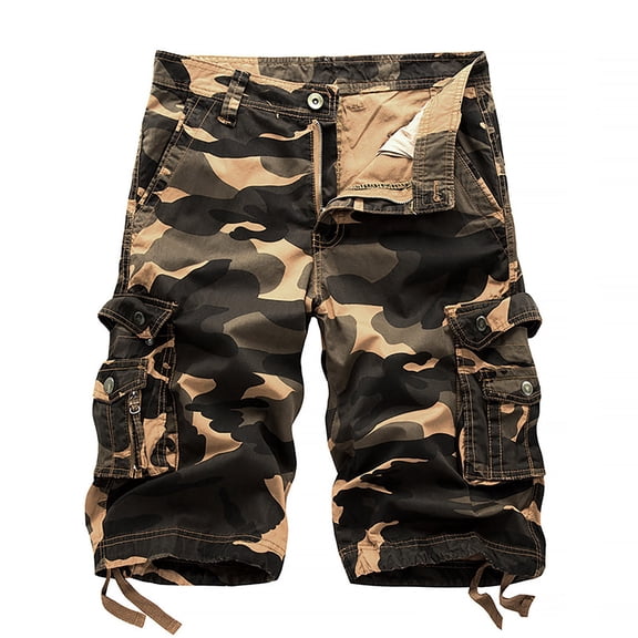 Qopobobo Mens Shorts Shorts Men Mens Cargo Shorts Multi Pockets Twill Cotton Relaxed Fit Outdoor Camo Cargo Short for Men Khaki,31