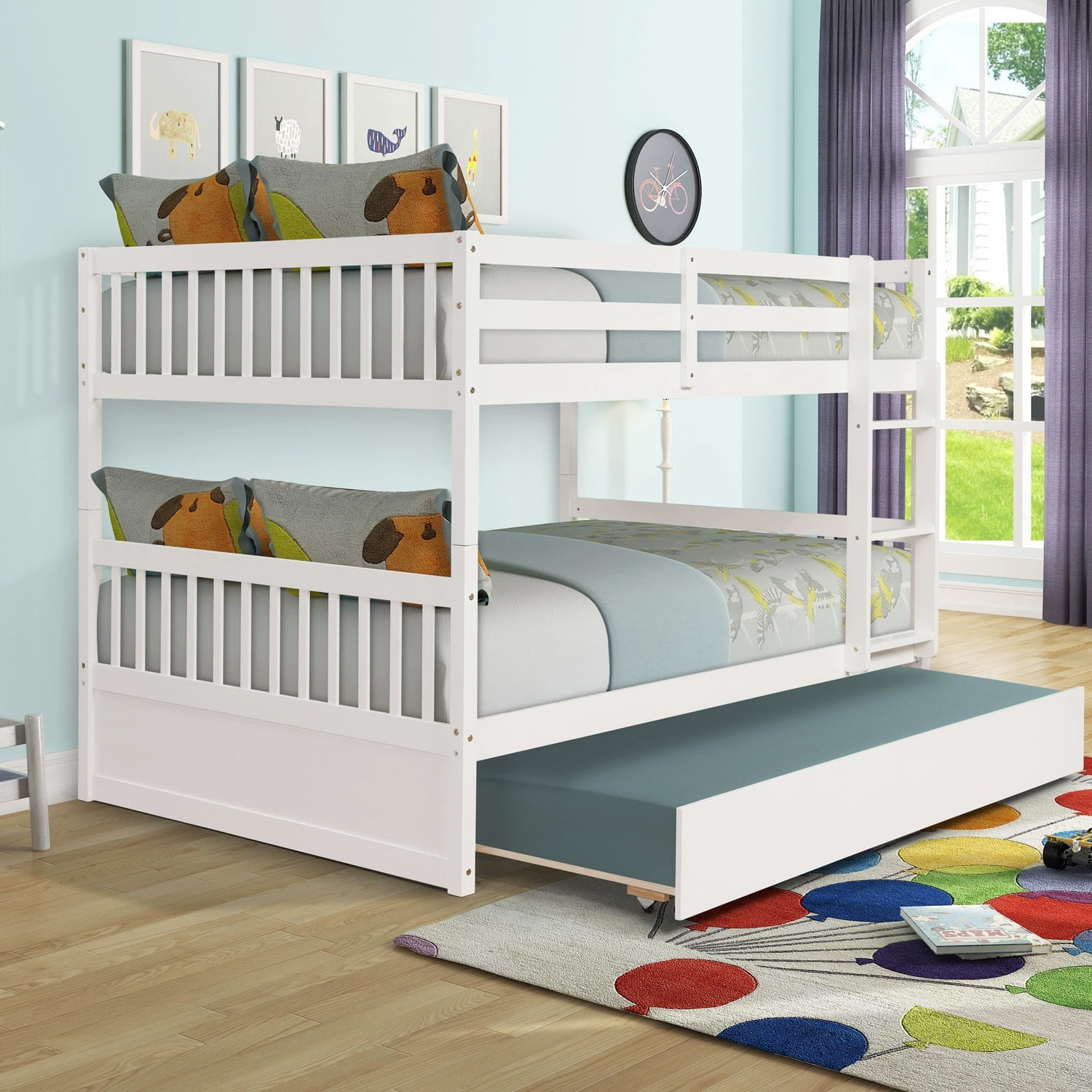 Full Over Full Bunk Beds For Adults Kids Wooden Full Size Bed Frame With Trundle Ladder Safety Rail For Teens Girls Boys Bedroom Living Room Furniture White 79 5 L 57 W 59 8 H Walmart Com