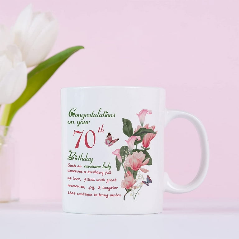 Neon Pink Engraved Coffee Mug Cup seven-tea Design, Grandma 70th