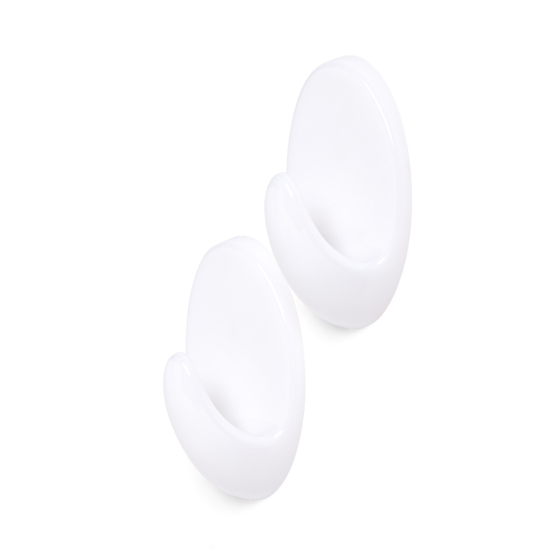 Hyper Tough Medium Removable Self-Adhesive Hook, Oval Plastic Hooks for Hanging Towels and Jackets, with 2 Strips, 2 lbs Capacity, White, 2 Pc