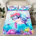 thumbnail image 2 of Erosebridal Cartoon Dolphin Sheet Set Twin,Blue Pink Bedding Sets Twin Size,Ocean Theme Decor,Breathable,3pcs, 2 of 7