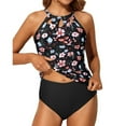 thumbnail image 5 of Tiqkatyck Bikini Sets for Women Clearance, Two Piece High Neck Tankini Swimsuits for Women Bathing Suits Floral Print Swimwear Bathing Suit for Women, Swim Suits for Women 2024 Dark Gray XS XS, 5 of 6