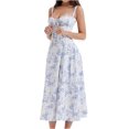 thumbnail image 3 of Vestido moldeador de cintura con corpiño floral para mujer, con cremallera, cuello en forma de corazón, sin mangas, con abertura, vestidos de verano plisados, 3 of 5
