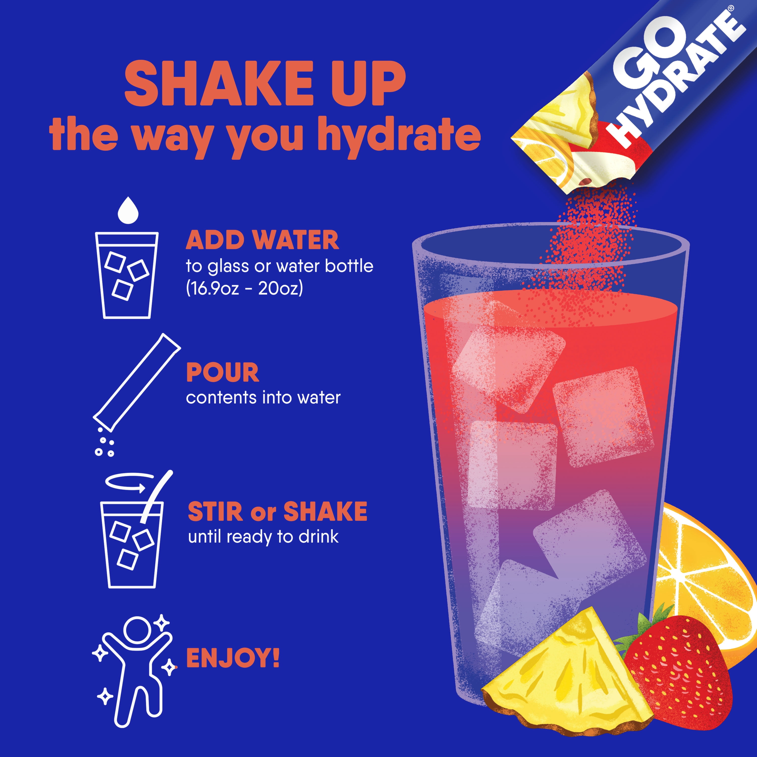 Electrolyte Hydration Drink Mix with Vitamin D, Non GMO Electrolyte Powder Hydration Pack, Mixed Flavors, 30 Hydration Powder Packets - GoHydrate