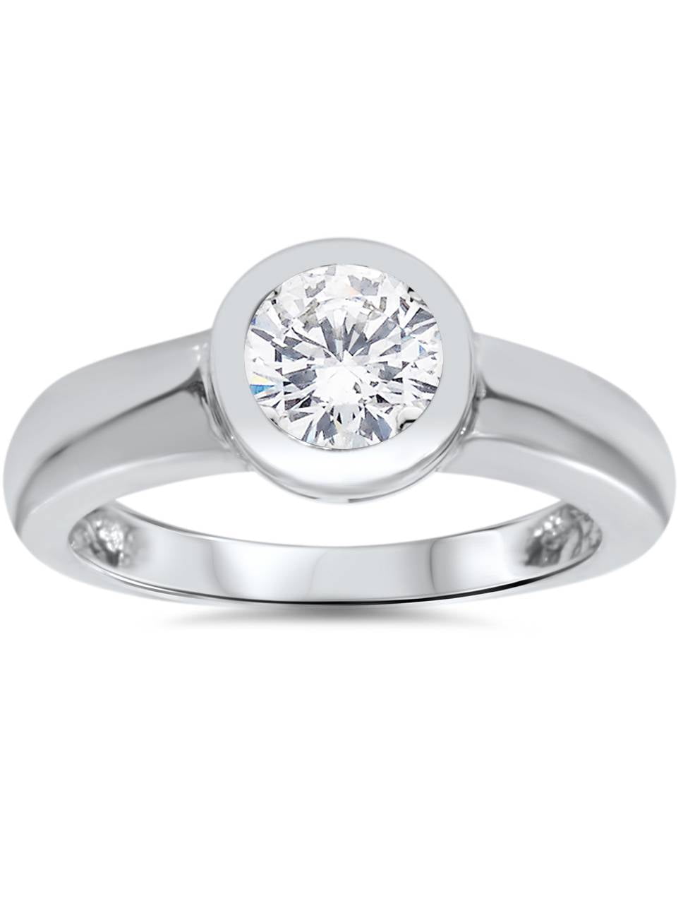 Pompeii3 1ct Bezel Set Solitaire Diamond Engagement Ring 14k White