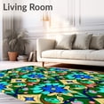 thumbnail image 2 of ODIKA 3'x5' Machine Washable Non-Slip Area Rug, Chic Vintage Garden Motif Featuring Art Nouveau Petals High Traffic Rug with Pad, Green, 733687, 2 of 8