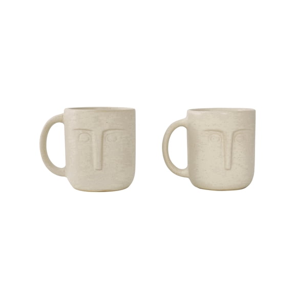 Ellementry Moai Ceramic Coffee Mug Set of 2 – Handcrafted Stoneware Mugs with Sculpted Faces – Artistic Drinkware & Unique Sculpted Cups for Hot Beverages – Microwave & Dishwasher Safe