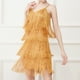 thumbnail image 1 of Vestido De Tirantes Finos Mini vestido con flecos y flecos con cuello en V y borlas de lentejuelas para mujer (dorado XL) Cgtredaw Para estrenar, 1 of 1