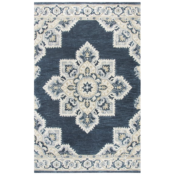 Gatney Rugs Enclave Area Rug RS070B Dark Blue Petals Rugged 10' x 13' Rectangle