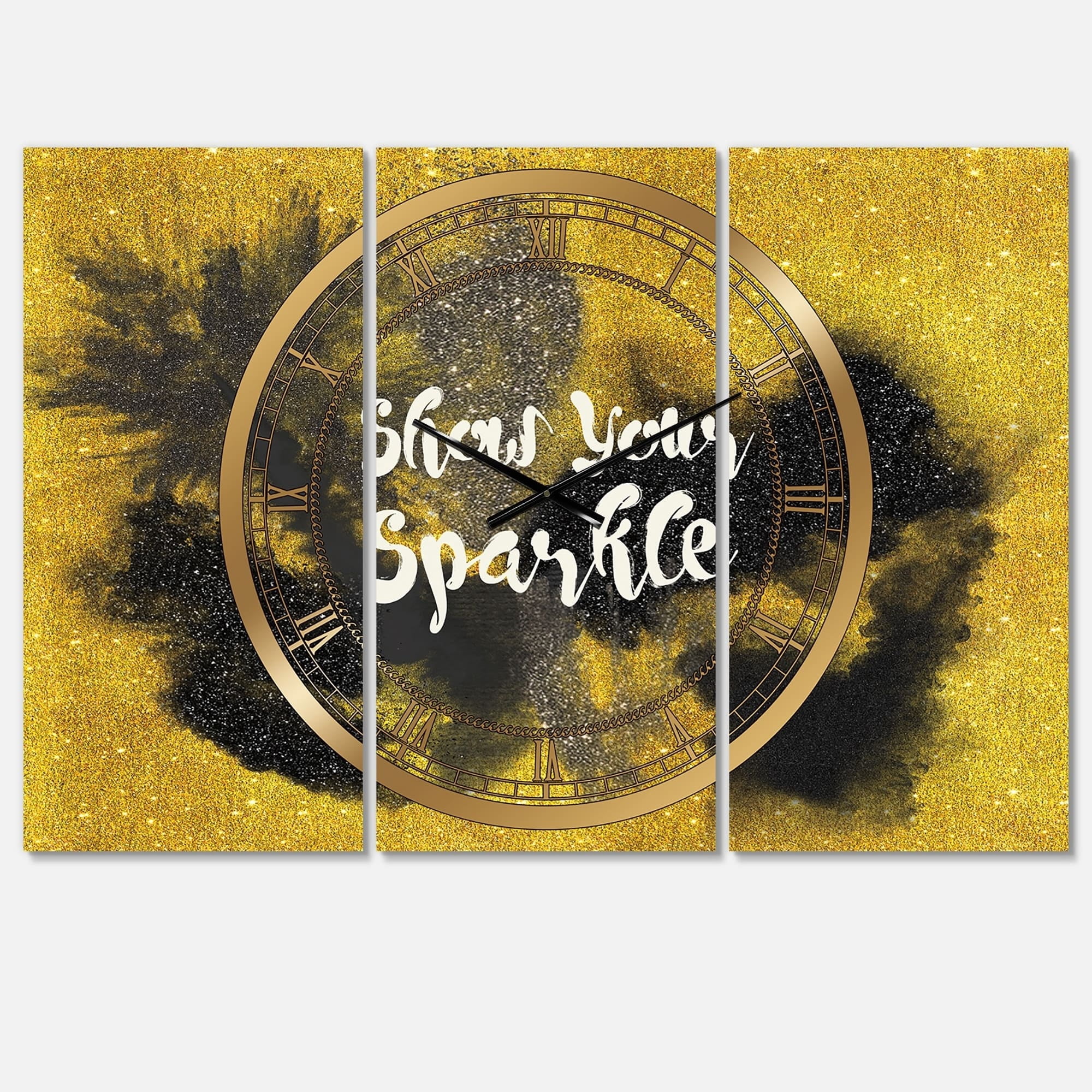 Designart 'Show Your Sparkle Quote Black on Gold' Traditional Wall Clock