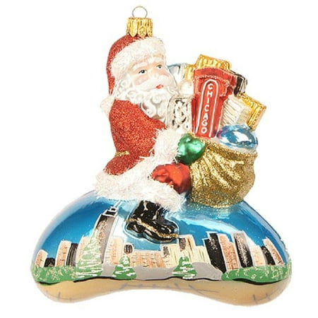 Glass Santa Christmas Tree - Santa Claus Sitting on the Chicago Bean Polish Glass Christmas Tree Ornament