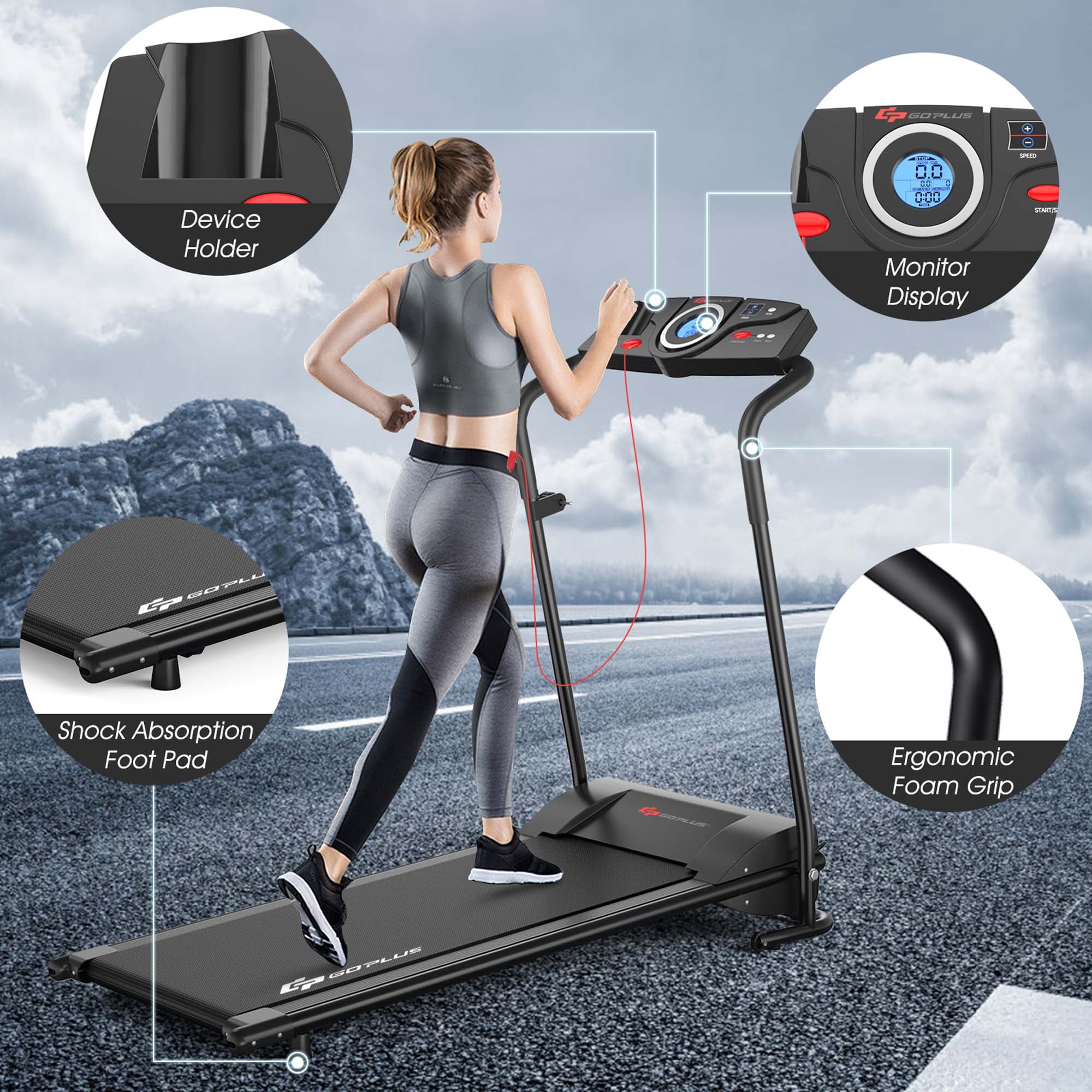Goplus 1HP Electric Treadmill Folding Motorized Power Running Machine Fitness