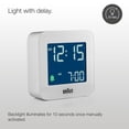 thumbnail image 3 of Reloj despertador de viaje digital Braun con despertador, tamaño compacto, pantalla LCD negativa, ajuste rápido, alarma con pitido Crescendo en blanco, modelo BC08W., 3 of 8
