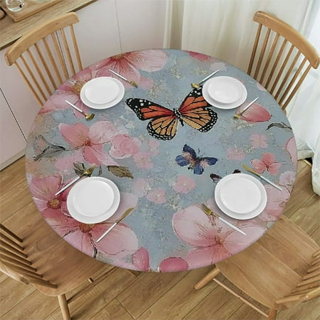 

Xllo0ord Butterfly Elastic Fitted Tablecloths Leaves Round Outdoor Elastic Tablecloth Dragonfly Outdoor Round Tablecloths with Elastic Adjusts to The Shape of The Table Kitchen Decor 38 -42