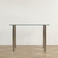 thumbnail image 5 of Glass Dining Table for 4, 43" Rectangular Kitchen Table with Stainless Steel Legs and Rounded Corner, Modern Dining Room Table for Small Living Room, 5 of 9