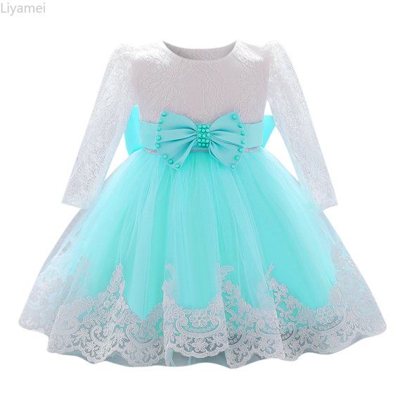 Liyamei Girls Ruffle Lace Bowknot Flower Dresses  Party Wedding Baby Girl Dress 6-12 Months