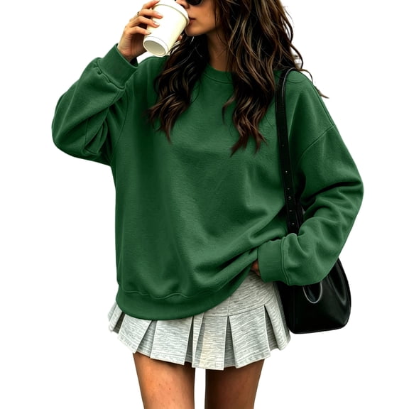 Women's Crewneck Sweatshirt Soft Fashion Pullover Top with Side Pockets Relaxed Street Style Sweatshirts, M