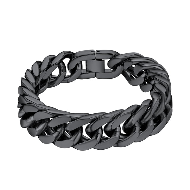Pulsera de cadena cubana PROSTEEL de 17 mm de acero inoxidable negro para hombre 8.3in