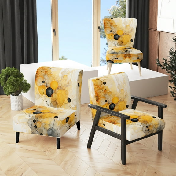 Designart "Hardedge Fractal Euphony I" Yellow Abstract Upholstered Accent Chair - Modern Arm Chair For Living Room