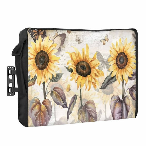 Outdoor TV Cover 30 to 32 Inches, Farmhouse Sunflower Vintage Butterfly Retro Flower Waterproof and Weatherproof TV Cover with Remote Control Pocket, Flat Screen TV Cover Protector for Outside TV