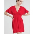 thumbnail image 2 of Made by Johnny Women's Airy Short Sleeve Kimono Style Deep V Neck Dress Top S-3XL Plus Size L RED, 2 of 6
