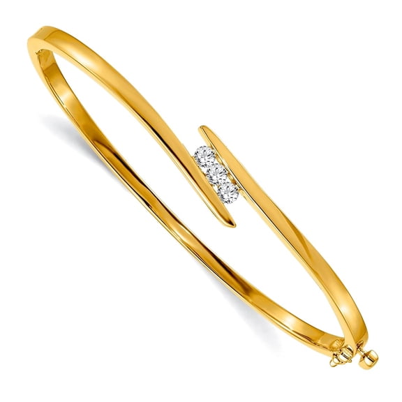 14k Yellow Gold Solid Hinged Polished Safety clasp Diamond Bangle Bracelet 7mm Wide Cuff Bracelet for Women