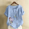 thumbnail image 1 of Blouses pour Femmes, Haut Décontracté en Lin Imprimé à Manches Courtes avec Boutons, 1 of 4