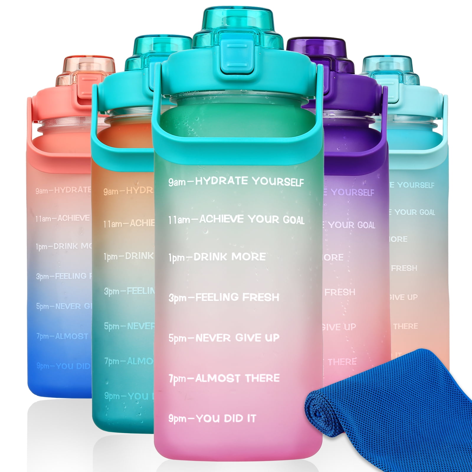  SLUXKE Motivational Half Gallon Water Bottle with Time Markers  [Tritan BPA Free], 64oz Sports Water Bottle with Straw, Leakproof Sports Water  Bottles for Fitness Gym Outdoor PINK BLUE : Sports 