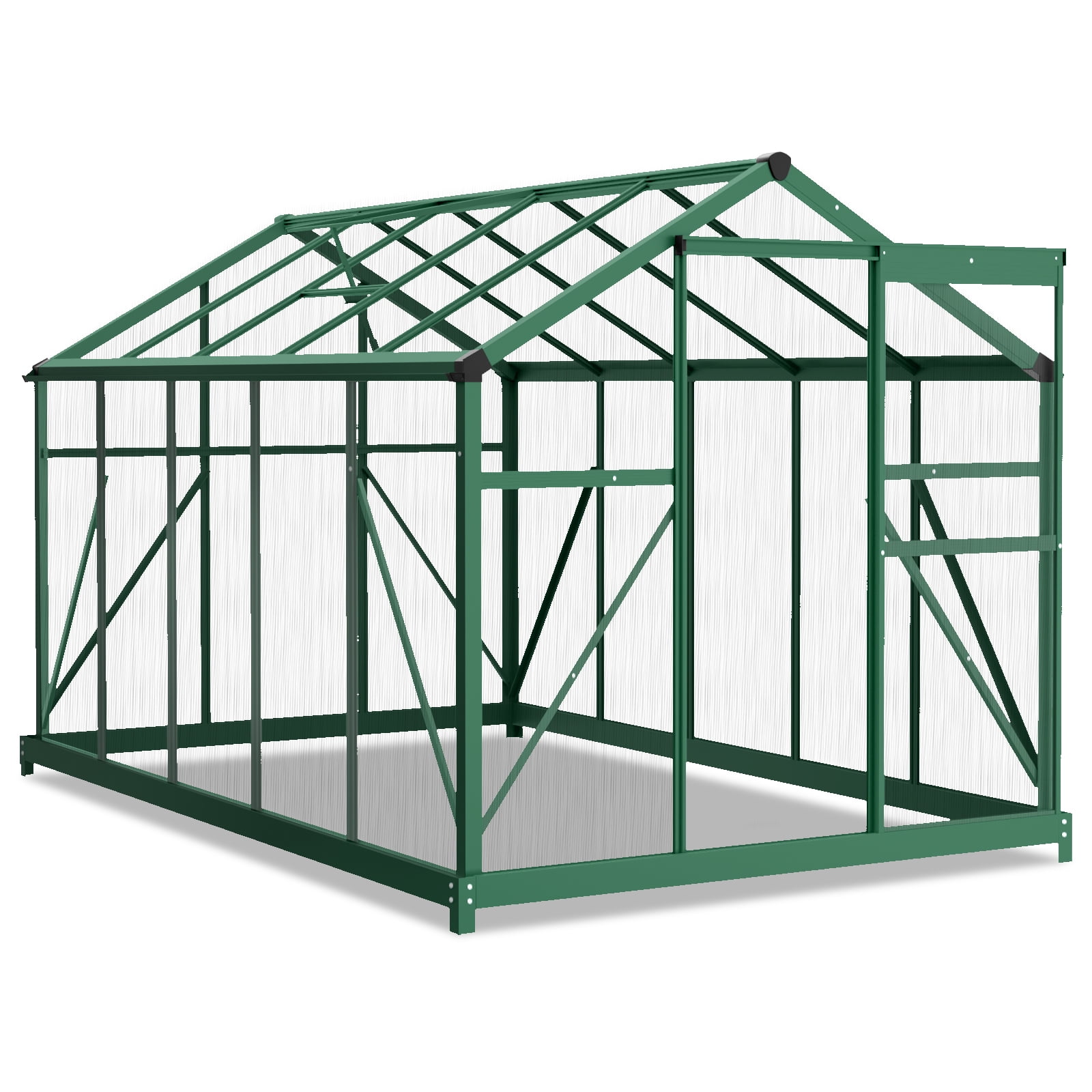 Ktaxon 6x10ft Polycarbonate Greenhouse, Heavy Duty Aluminum Frame, Adjustable Roof Vent, Sliding Door, Green
