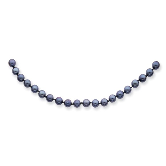 14K White Gold 5-6mm Round Black Saltwater Akoya Cultured Pearl Necklace 16 Inch