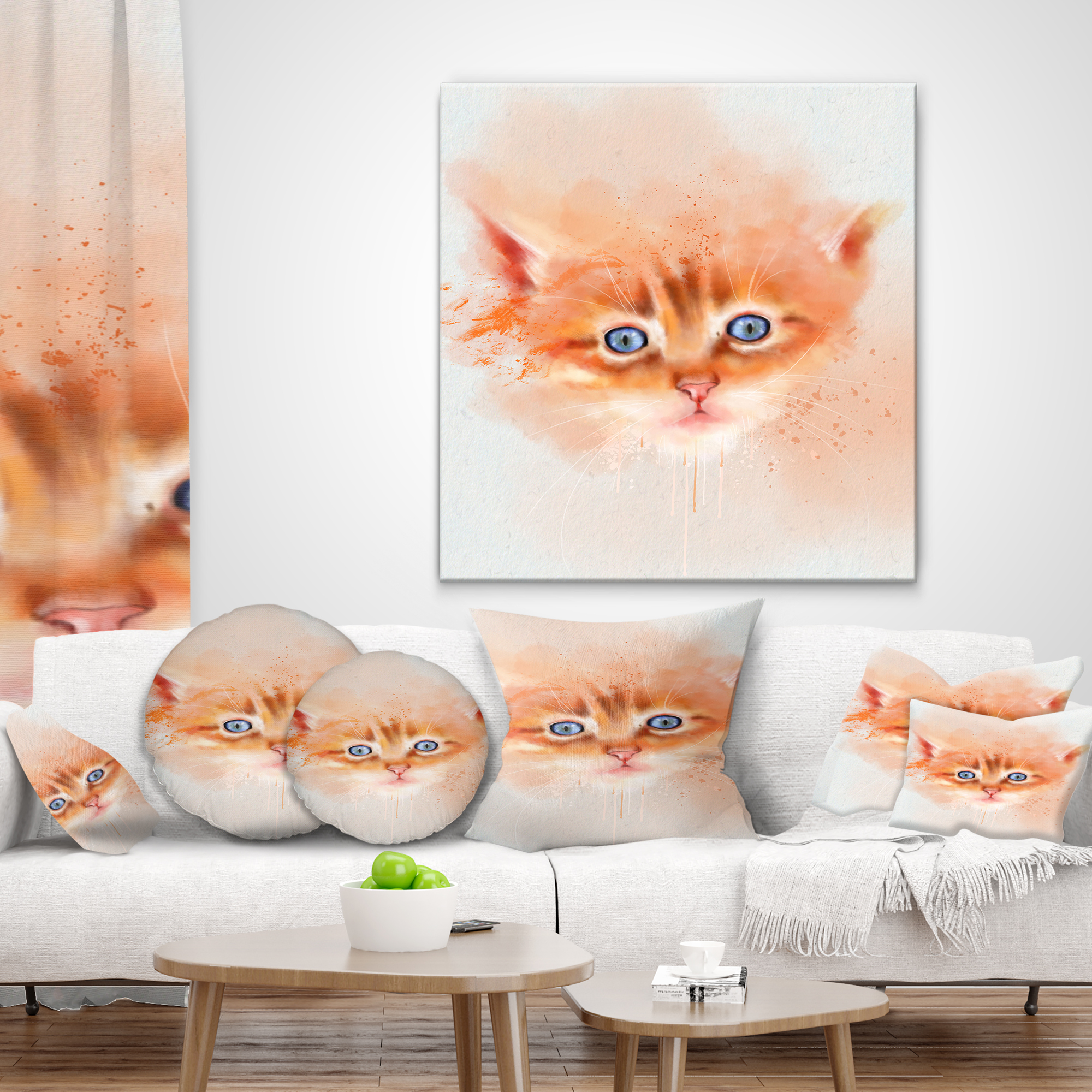 Designart Cute Brown Cat Watercolor - Animal Throw Pillow - 18x18