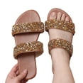 thumbnail image 1 of Dakaela Women's Rhinestone Flat Sandals Open Toe Slip on Slides Two Strap Summer Slippers Brown 12, 1 of 5