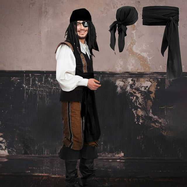 Xihbxyly Disfraz de Pirata para Halloween, Conjunto de Diadema y Cinturón de Lino Medieval, Accesorios de Pirata de Moda, Look de Fiesta Versátil, Celebración de Halloween, Talla Ajustable, Incluye 1