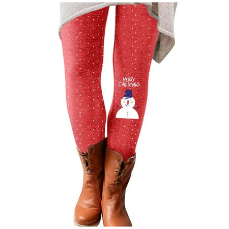Dndkilg Christmas Leggings for Women Graphic Tummy Control High Waisted Holiday Womens Panties Funny Workout Clothing Tight Active Leggings Red M