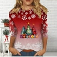 thumbnail image 3 of Oplxuo Womens 3/4 Length Sleeve Tops Funny Christmas Graphic 2025 Crew Neck Holiday Tops Pullover, 3 of 5