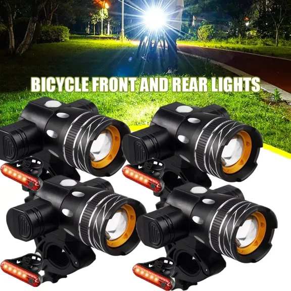 4Set Rechargeable LED MTB Bicycle Light Racing Bike Front Headlight  Rear Lights