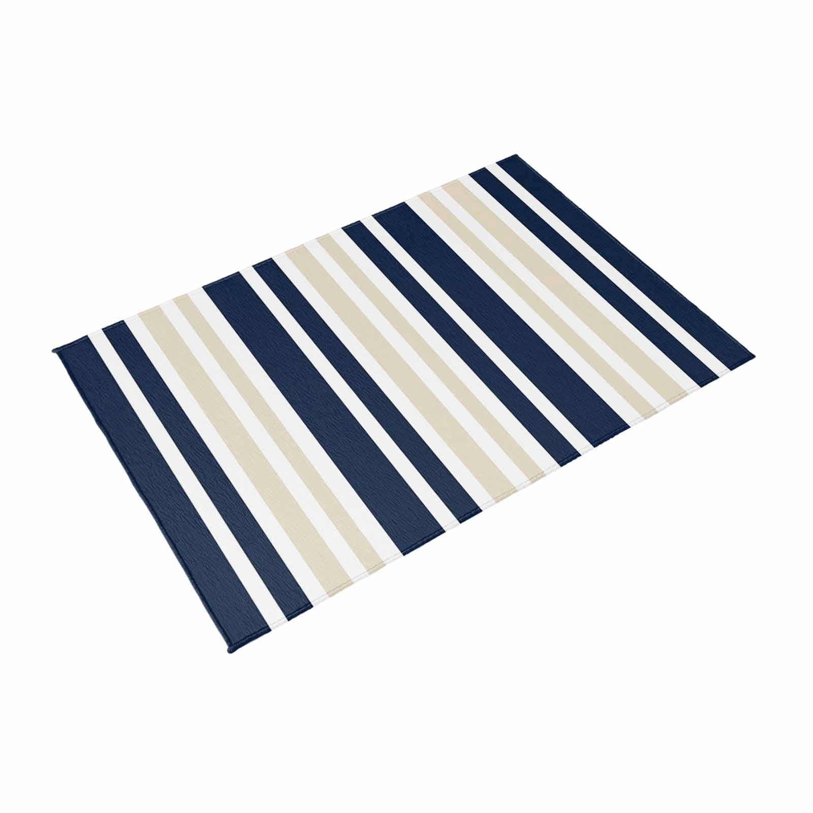 Navy Blue Khaki Striped Outdoor Rug for Patio/Deck/Porch, Non-Slip Large Area Rug 4 x 6 Ft, Modern Minimalist Ombre Lines Indoor Outdoor Rugs Washable Area Rugs, Reversible Camping Rug Carpet Runner