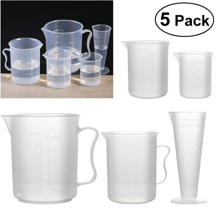 

UEETEK 5pcs 50ml / 100ml / 150ml / 250ml / 500ml Measuring Cup Labs Plastic Graduated Beakers (Transparent)