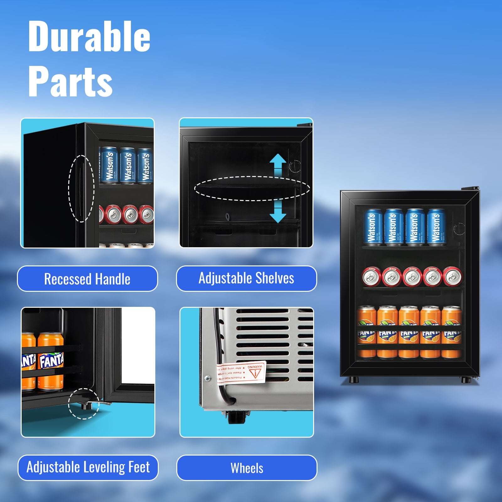 WANAI 50 Can Beverage Fridge & Cooler Small Mini Fridge Glass Door for Soda Beer or Wine for Home&Bar