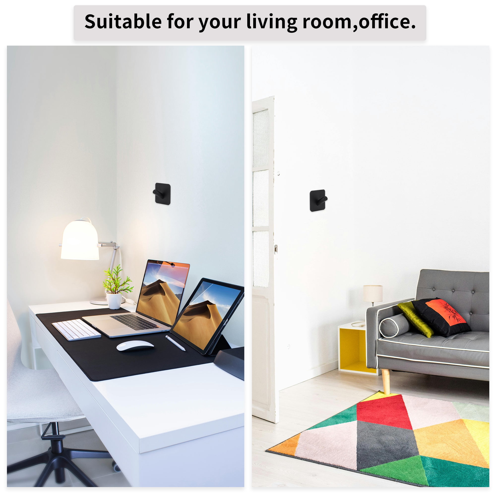 Unique Bargains 2Pcs Adhesive Hooks Wall Hooks Stick on Bathroom Kitchen Black