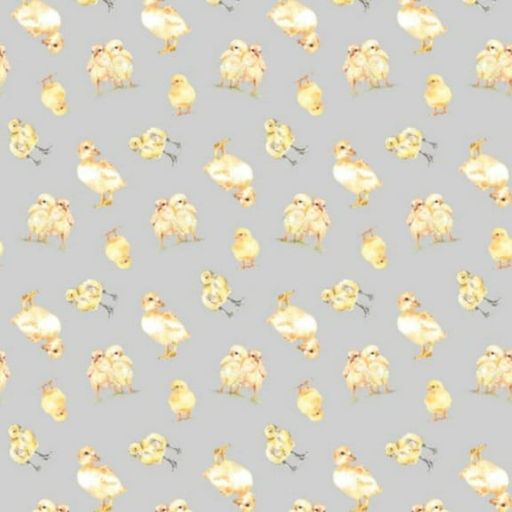 Farm Life Chicks Light Grey Fabric