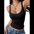 thumbnail image 1 of Top Corto Informal Ajustado de Punto Acanalado Sin Mangas con Cuello Cuadrado para Mujer Negro M, 1 of 8