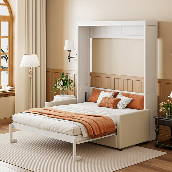 Generic Full Size Murphy Bed Wall Bed with Cushion,White