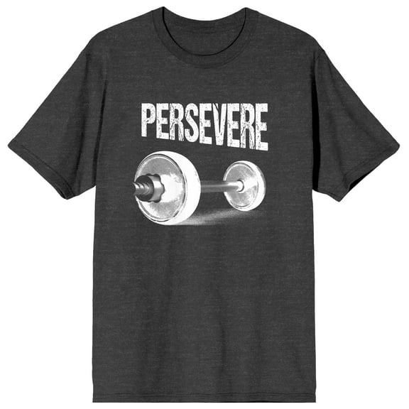 Gym Culture Barbell Persevere Charcoal Heather Gray Graphic Tee-Medium