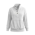 thumbnail image 5 of hoksml Women's Corduroy Henley Sweatshirt Stand Collar Pocket Long Sleeve Loose Pullover for Casual Travel Soft, 5 of 6